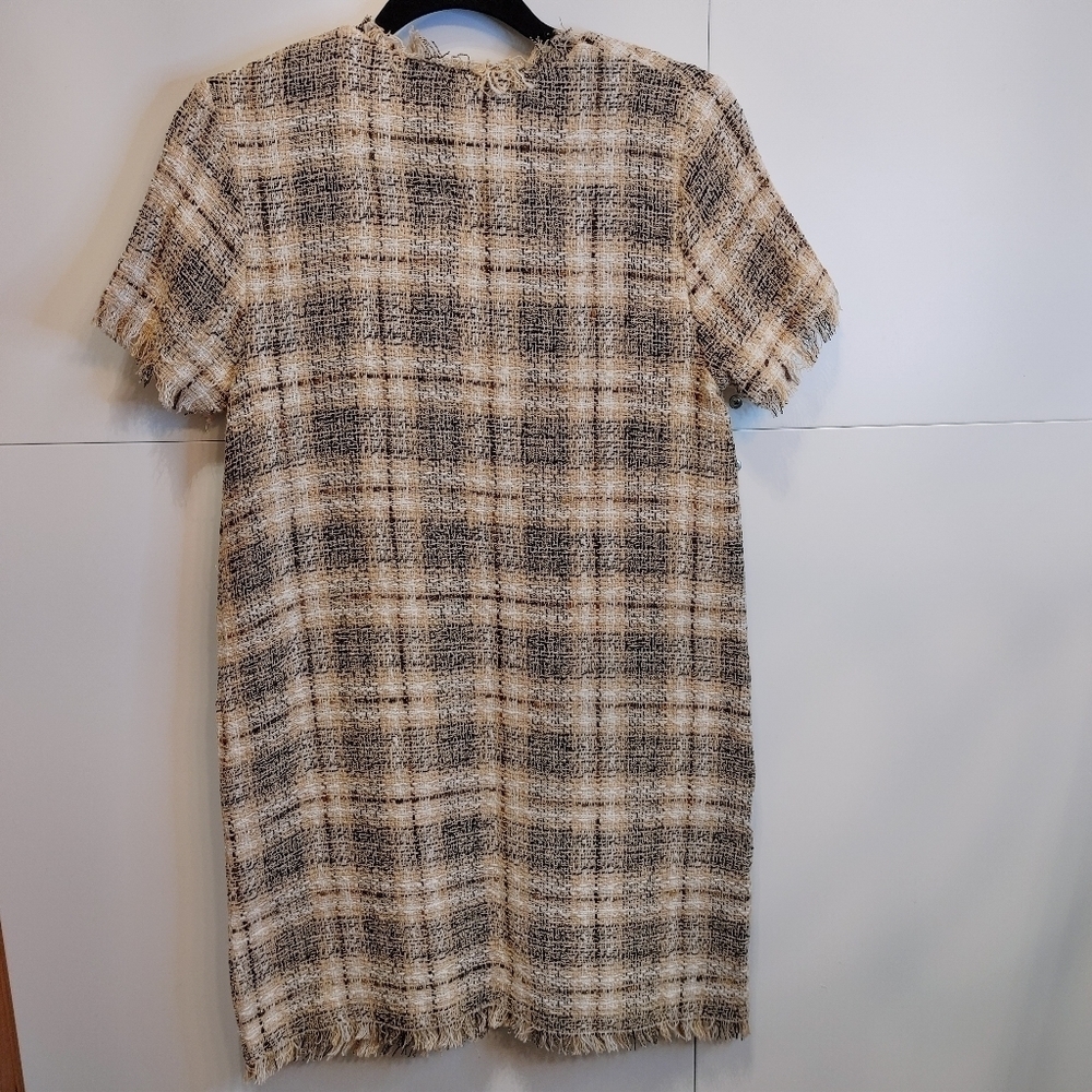 ZARA Tweed Plaid Mini Dress with Faux Leather Pockets | NWT XS - Picture 2 of 13